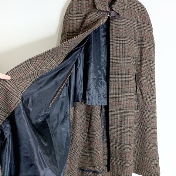 Ralph Lauren Long Wool Blend Cape (Sz XS/S) Gun Check Grand Loden Plaid Brown - Picture 11 of 16